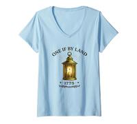 Donna One If By Land 1775 Storia Americana della Lanterna coloniale Maglietta con Collo a V