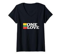 Donna One Love Giamaica Rasta Reggae Culturale Maglietta con Collo a V
