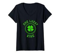Donna One Lucky King Irish Family Quadrifoglio Maglietta con Collo a V