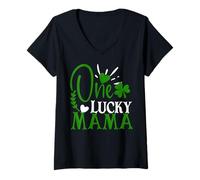 Donna One Lucky Mama Mom St.Patricks Shamrock Donne Uomini Regalo Irlandese Maglietta con Collo a V