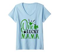 Donna One Lucky Mama Mom St.Patricks Shamrock - Maglietta Irlandese da Donna e Uomo Maglietta con Collo a V