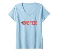 Donna One Piece Buggy The Clown Pirate Logo Maglietta con Collo a V