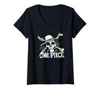 Donna One Piece Green Doodle Jolly Roger Logo Maglietta con Collo a V