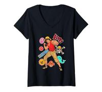 Donna One Piece Luffy Stickers Maglietta con Collo a V