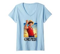 Donna One Piece Luffy Straw Hat Poster Maglietta con Collo a V