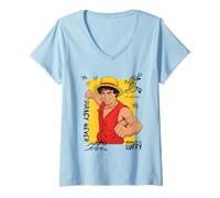 Donna One Piece Monkey.D. Luffy Piracy Maglietta con Collo a V