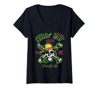 Donna One Piece Neon Skull And Cross Bones Maglietta con Collo a V