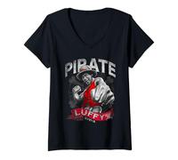Donna One Piece Pirate Luffy Maglietta con Collo a V