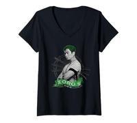 Donna One Piece Roronoa Zoro Live Action Cappello di Paglia Cacciatore Pirata Maglietta con Collo a V