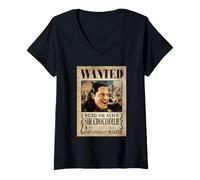Donna One Piece Sir Crocodile Pirate Wanted Poster Maglietta con Collo a V