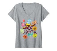 Donna One Piece Skull Travel Stickers Maglietta con Collo a V
