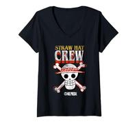 Donna One Piece Straw Hat Crew Logo Maglietta con Collo a V