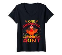 Donna One Thankful Aunt Turkey Fall Autumn Thanksgiving Maglietta con Collo a V