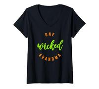 Donna One Wicked Grandma Camicia Divertente Halloween Maglietta con Collo a V