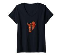 Donna Oni Mask Art Streetwear Giappone Style Demon Face Maglietta con Collo a V