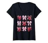 Donna Oni Yokai - Maschera da diavolo con fiocco rosa Maglietta con Collo a V
