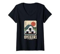 Donna Onigiri Giappone Palla di Riso Kawaii Retro Giapponese Kanji Souvenir Maglietta con Collo a V