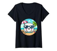 Donna Onigiri Summer Vibes Kawaii Riceball con occhiali da sole Maglietta con Collo a V