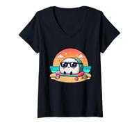 Donna Onigiri Summer Vibes Kawaii Riceball con occhiali da sole Maglietta con Collo a V