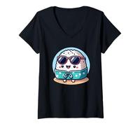 Donna Onigiri Summer Vibes Kawaii Riceball con occhiali da sole Maglietta con Collo a V