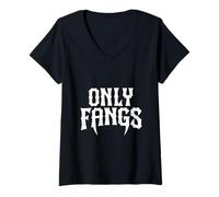 Donna Only Fangs - Fang Service for the Gothic - Umorismo oscuro Maglietta con Collo a V