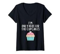 Donna Only Here for The Cup Cakes Funny Cute Pastel Cup Cake Meme Maglietta con Collo a V