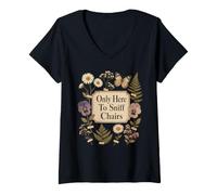 Donna Only Here To Sniff Chairs Pressed Flower Plate Maglietta con Collo a V