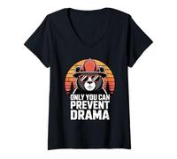 Donna Only You Can Prevent Drama Funny Camping Bear Retro Maglietta con Collo a V