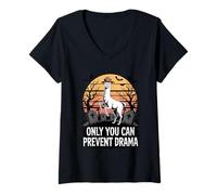 Donna Only You Can Prevent Drama Funny Camping Llama Halloween Maglietta con Collo a V