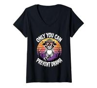 Donna Only You Can Prevent Drama Funny Camping Raccoon Halloween Maglietta con Collo a V