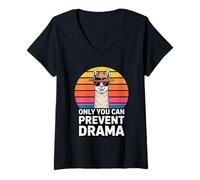 Donna Only You Can Prevent Drama Funny Camping Ranger Llama Maglietta con Collo a V