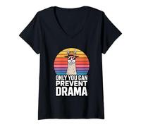 Donna Only You Can Prevent Drama Funny Camping Ranger Llama Maglietta con Collo a V