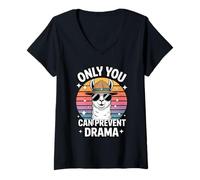 Donna Only You Can Prevent Drama Funny Camping Ranger Llama Maglietta con Collo a V
