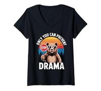 Donna Only You Can Prevent Drama Funny Camping Retro Bear Maglietta con Collo a V
