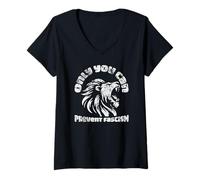 Donna Only You Can Prevent Fascism Leone Antifascismo Attivismo Maglietta con Collo a V