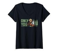 Donna Only You Vintage Pointing Smokey Bear Maglietta con Collo a V