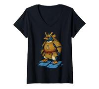 Donna Onorevole Linux Penguin Samurai Blade Programmer Maglietta con Collo a V