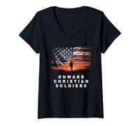 Donna Onward Christian Soldiers - Faith Vintage Flag USA Graphic Maglietta con Collo a V