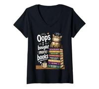 Donna Oops... I Bought More Books - Sarcastic Cute Book Reader Cat Maglietta con Collo a V