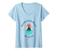 Donna Oostduinkerke Beach Belgio Maglietta con Collo a V
