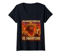 Donna Opera d'Arte a Tema Burrito Bandito El Squatcho Fiesta Maglietta con Collo a V