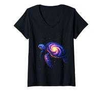 Donna Opera d'Arte cosmica Tartaruga Galassia spazi Maglietta con Collo a V