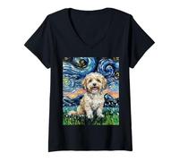 Donna Opera d'Arte del Cane Carino della Notte Stellata Havanese Maglietta con Collo a V