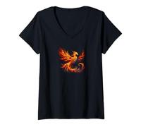 Donna Opera d'arte di Fiery Phoenix Eternal Life Maglietta con Collo a V