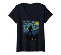Donna Opera d'Arte Ispirata a Vincent Van Gogh Starry Night Big Foot Maglietta con Collo a V