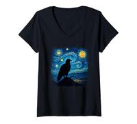 Donna Opera d'Arte Ispirata alla Notte Stellata dell'aquila Calva di Van Gogh Maglietta con Collo a V