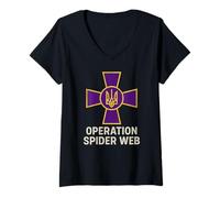 Donna Operazione Spider Web Ucraina Heroes Croce Militare Ucraina Maglietta con Collo a V