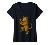 Donna Opossum Crest Rinascimentale Fantasia Araldico Medievale Opossum Maglietta con Collo a V