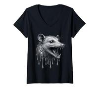 Donna Opossum Melting Opossum Dripping Tattoo Opera d'Arte Animale feroce Maglietta con Collo a V