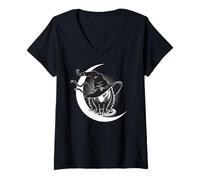 Donna Opossum Opossum Cappello Strega Crescent Moon Protezione Simbolo Maglietta con Collo a V